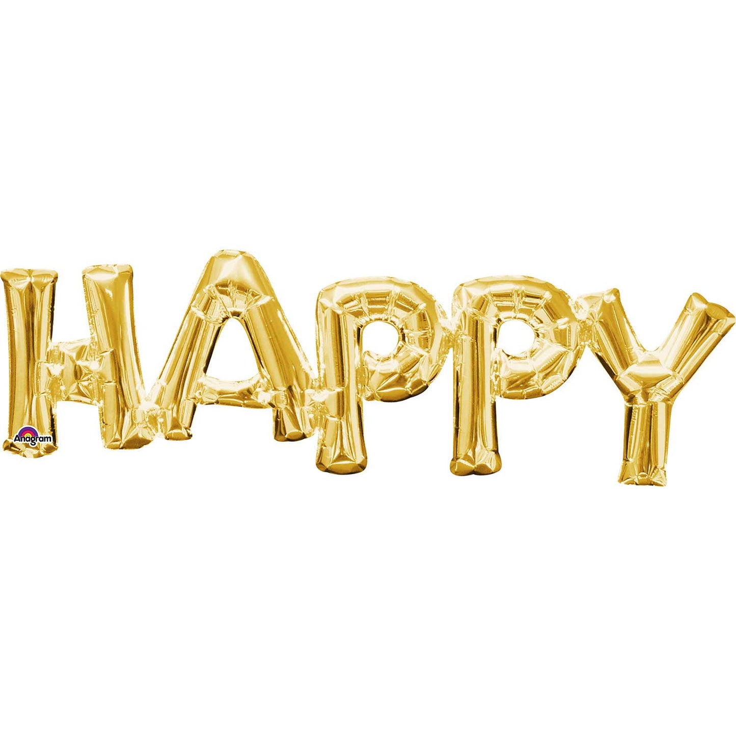 "Happy" Phrase Gold SuperShape Foil Balloons 30"/76cm w x 10"/25cm h S55 - 5 PC