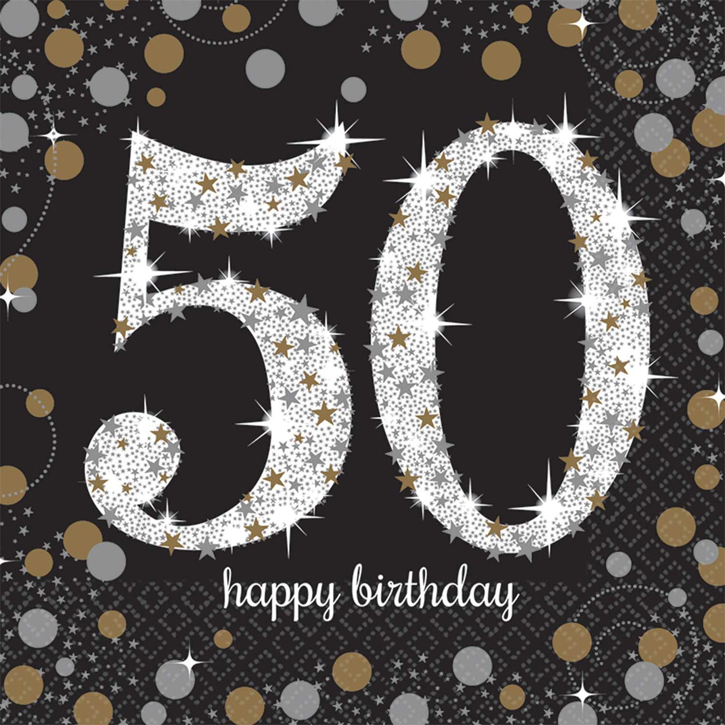 511546 IP X12 - Gold Sparkling Celebration 50th Luncheon Napkins 33cm - 12 PKG/16