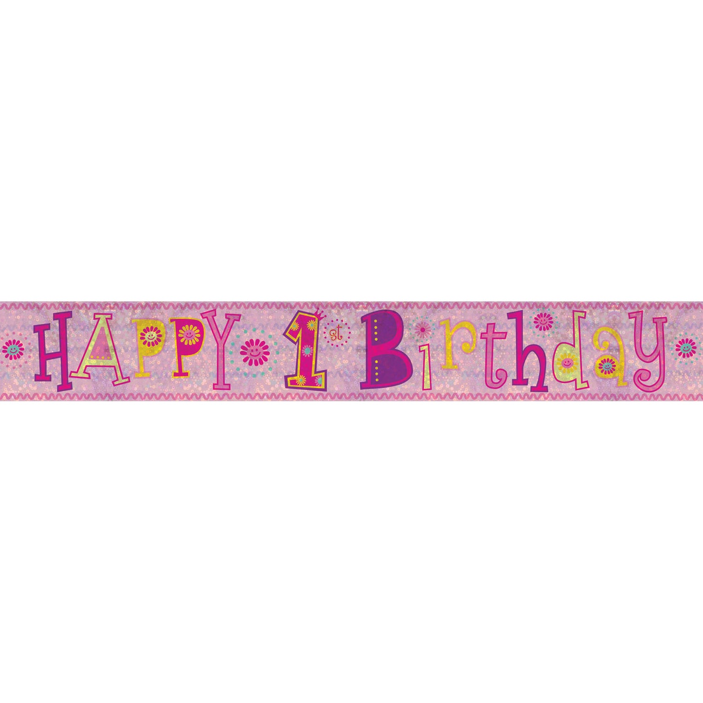 9900012 IP X12 - Happy 1st Birthday Girl Holographic Foil Banners 2.7m - 12 PC