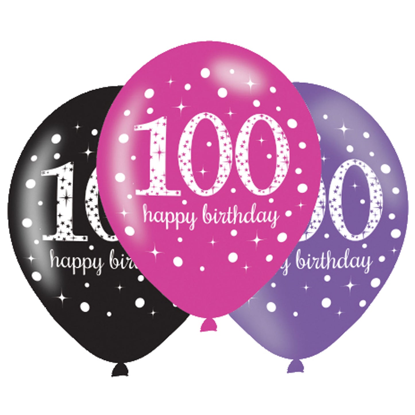 9900730 IP X6 - Pink Sparkling Celebration 100th Birthday Latex Balloons 11"/27.5cm - 6PKG/6
