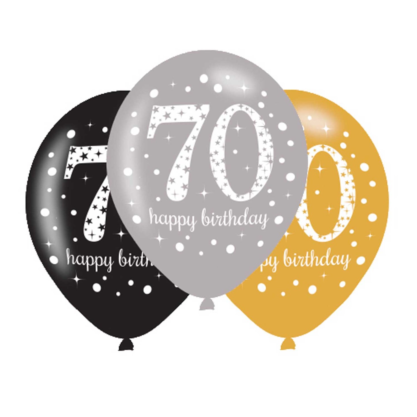 9900734 IP X6 - Gold Sparkling Celebration Happy 70th Birthday Latex Balloons 11"/27.5cm - 6 PKG/6