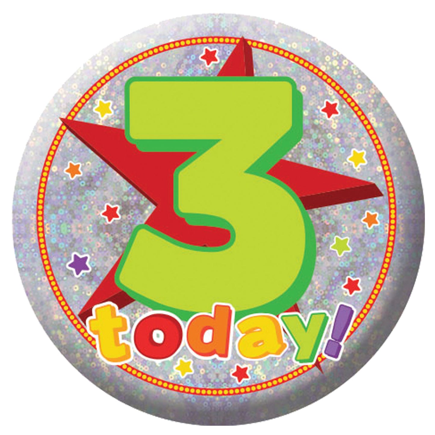 9900823 IP X12 - Happy 3rd Birthday Holographic Badges 5.5cm - 12 PC