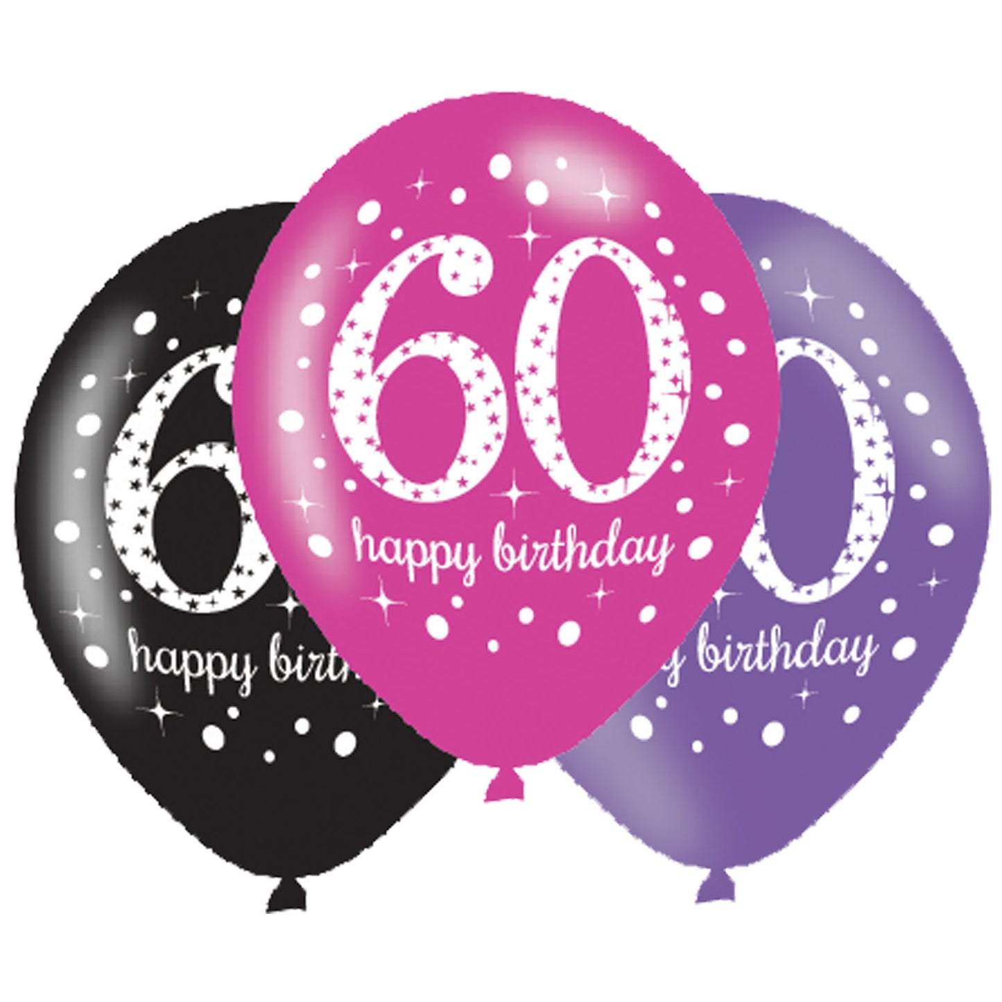 9900879 IP X6 - Pink Sparkling Celebration 60th Happy Birthday Latex Balloons 11"/27cm - 6 PKG/6