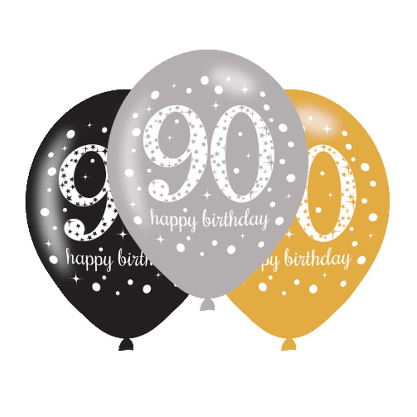 9900975 IP X6 - Gold Sparkling Celebration Happy 90th Birthday Latex Balloons 11"/27.5cm - 6 PKG/6