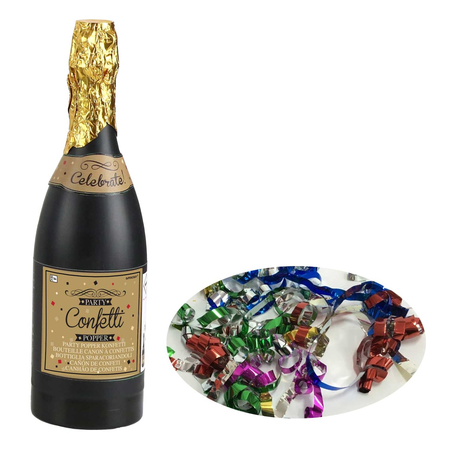 9902994 IP X6 - Multi Coloured Foil Confetti Champagne Bottles - 6 PC