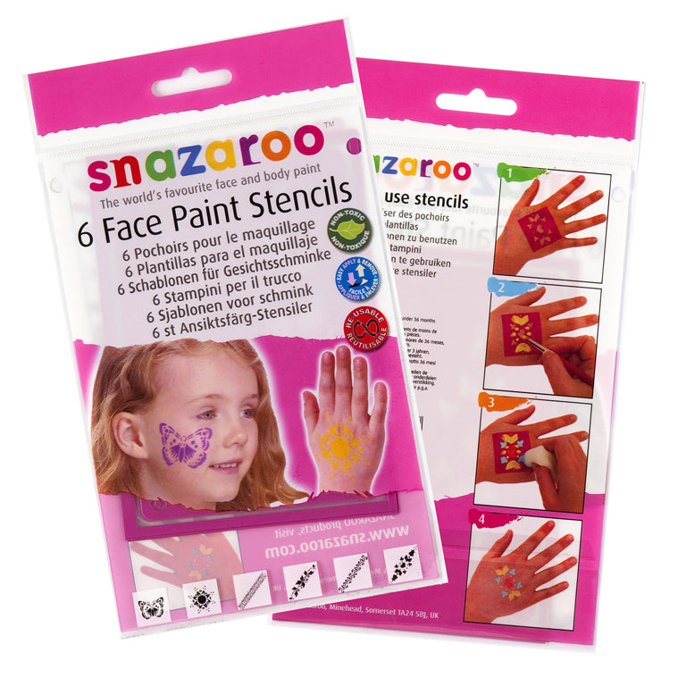 SZ1198014 IP X6 - Snazaroo Face Paint Re-use Stencils Girls - 6 PC