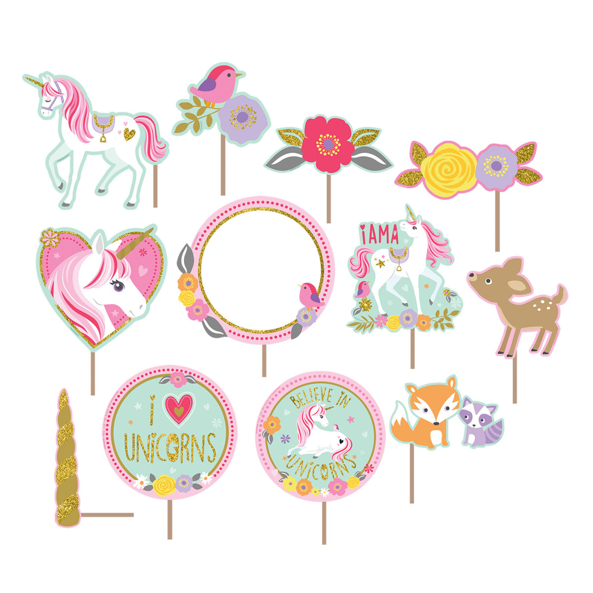 670735 IP X6 - Magical Unicorn Wall Decorations with Photo Props - 6 PKG/17