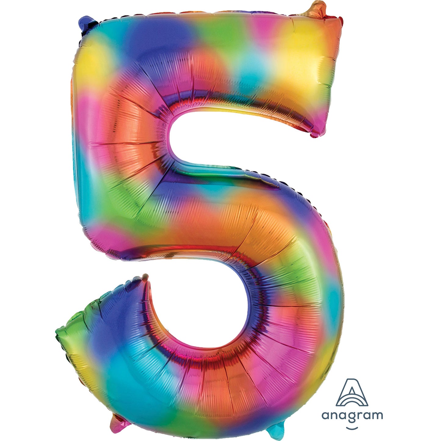 3853501 IP X5 - Number 5 Rainbow Splash SuperShape Foil Balloons 23"/58cm w x 34"/86cm h P50 - 5 PC