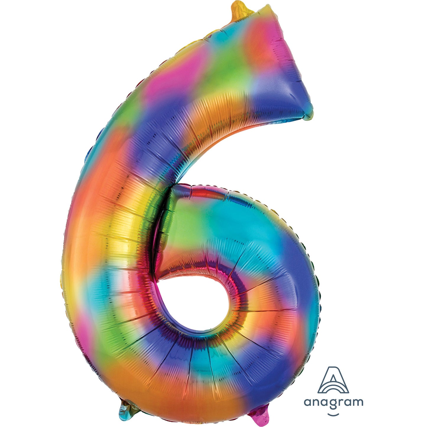 3853601 IP X5 - Number 6 Rainbow Splash SuperShape Foil Balloons 22"/55cm w x 35"/88cm h P50 - 5 PC