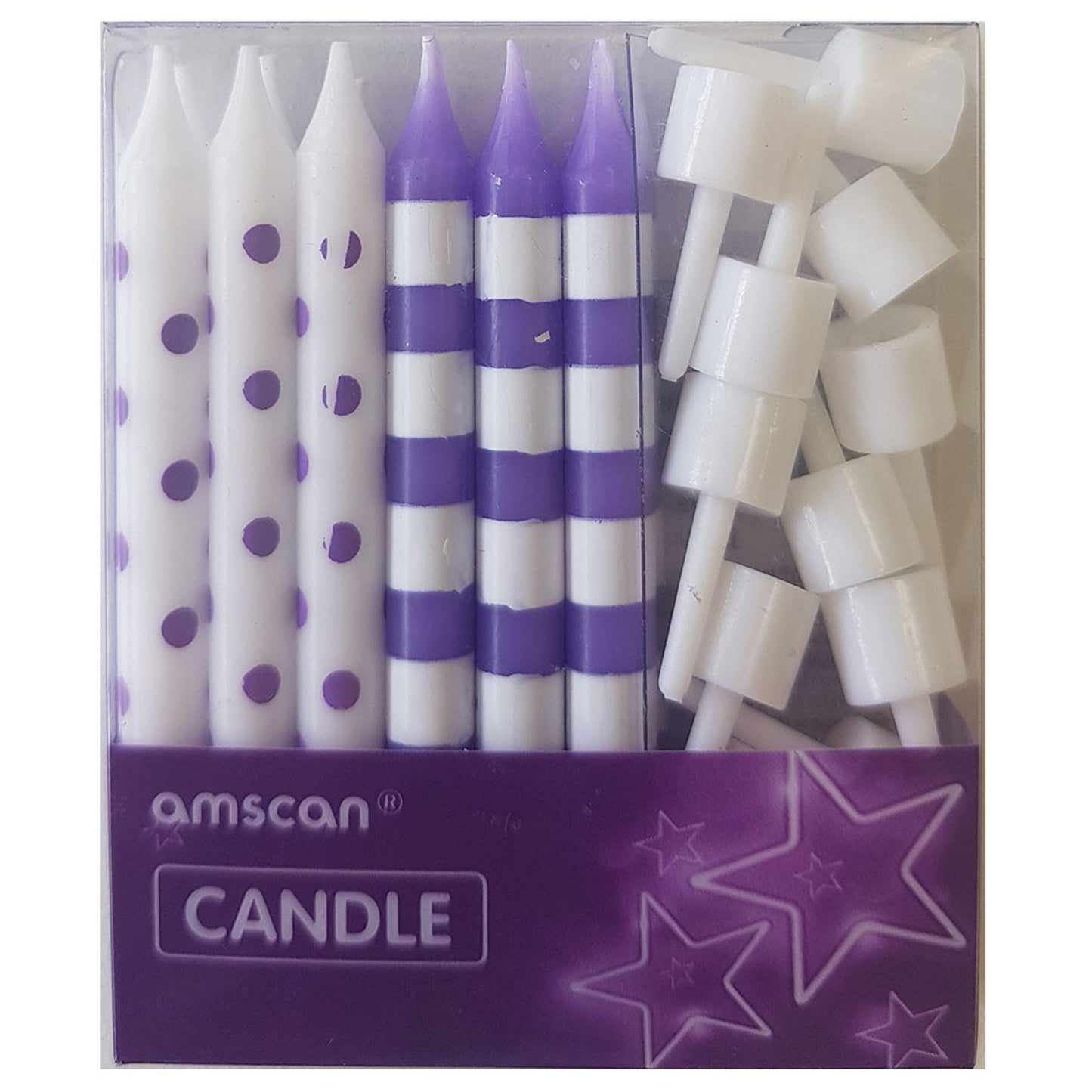 9902298 IP X12 - New Purple Dots & Stripes Candles - 12 PKG/12