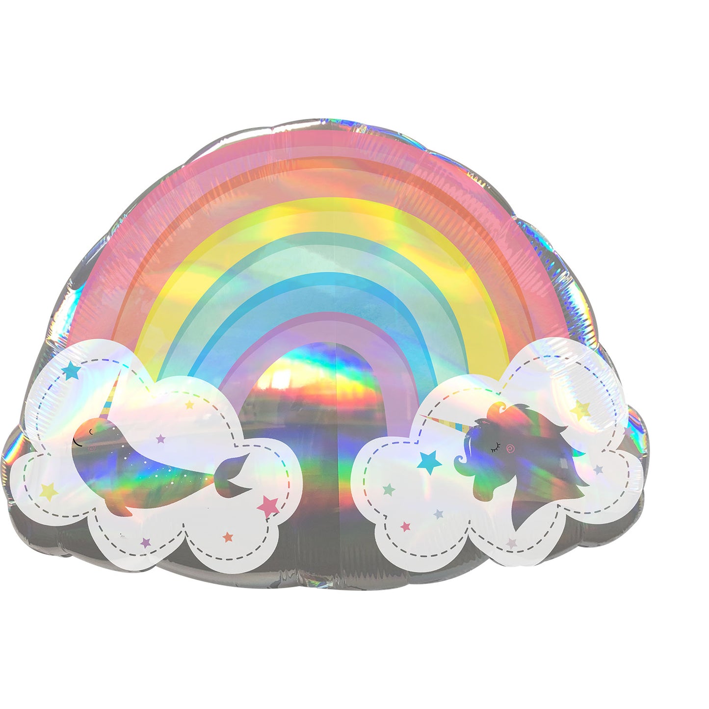 3974801 IP X5 - Magical Rainbow Holographic SuperShape XL Foil Balloons 28"/71cm w x 20"/50cm h P40 - 5 PC
