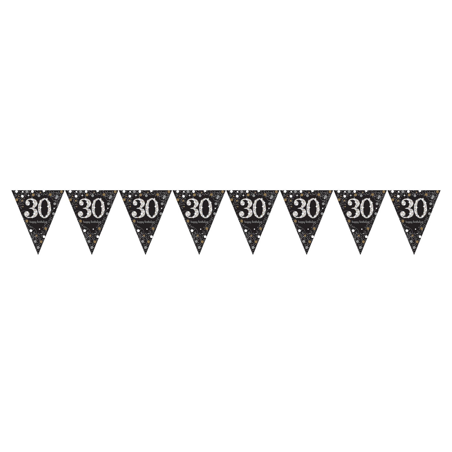 9900567 IP X12 - Gold Sparkling Celebration 30th Prismatic Happy Birthday Plastic Pennant Bunting 4m x 20cm - 12 PC