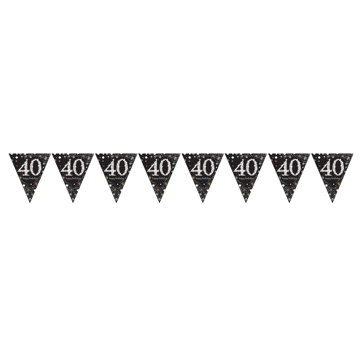 9900568 IP X12 - Gold Sparkling Celebration 40th Prismatic Happy Birthday Plastic Pennant Bunting 4m x 20cm - 12 PC