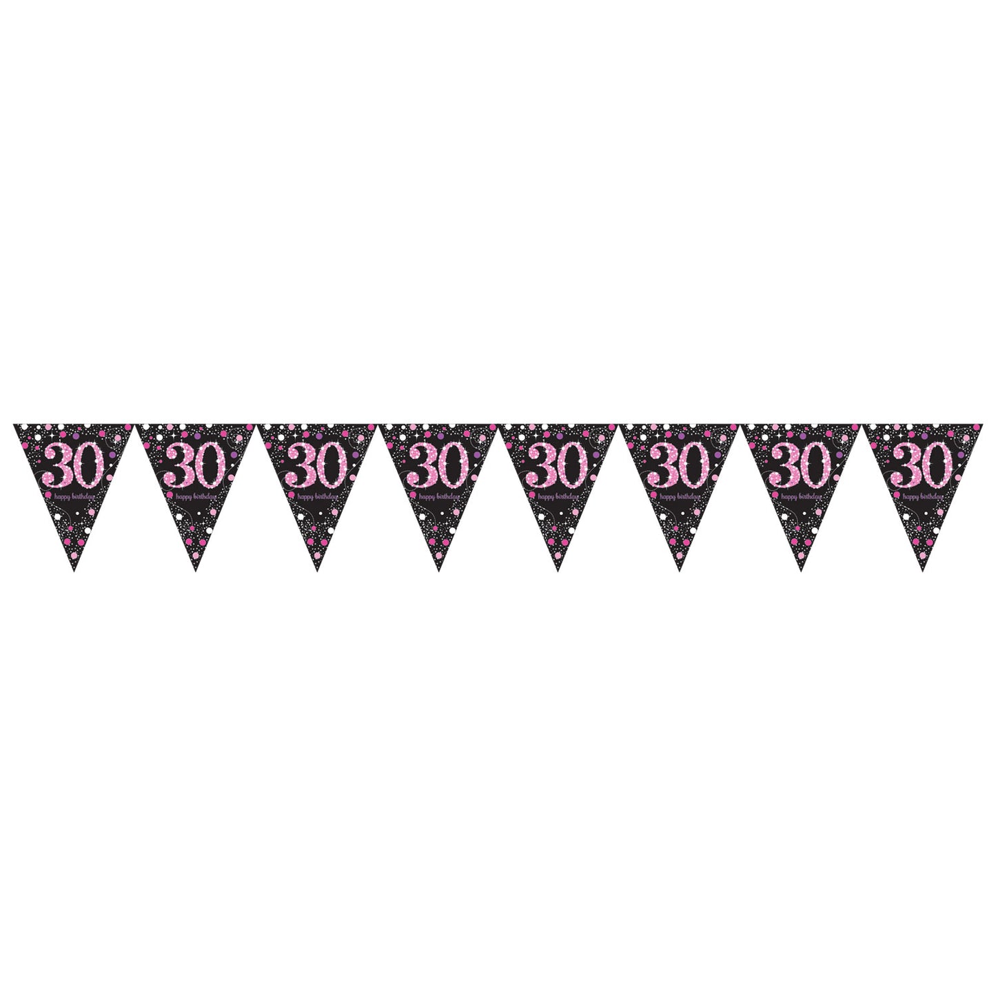 9900590 IP X12 - Pink Sparkling Celebration 30th Prismatic Plastic Pennant Bunting 4m x 20cm - 12 PC