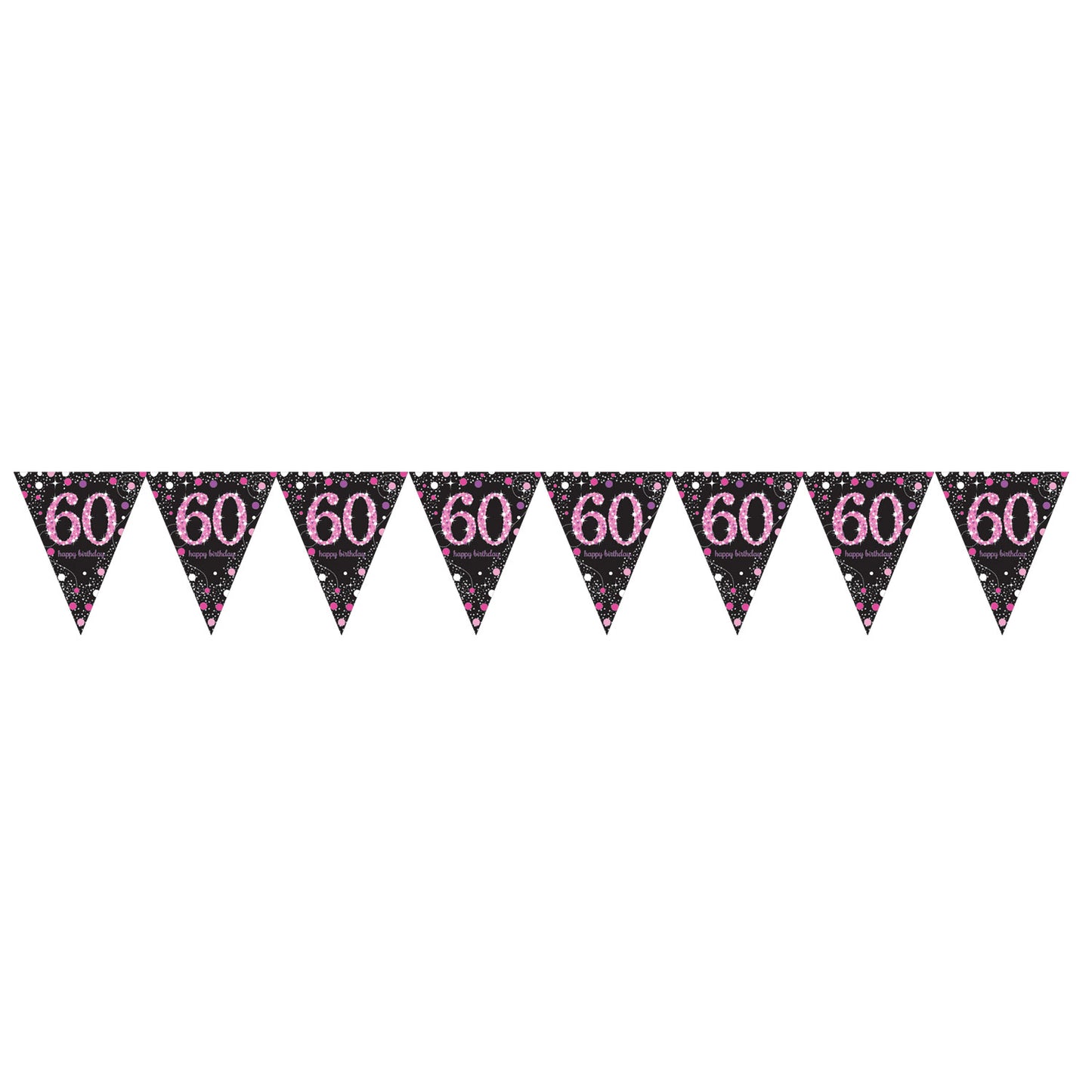 9900614 IP X12 - Pink Sparkling Celebration 60th Prismatic Pennant Bunting 4m x 20cm - 12 PC