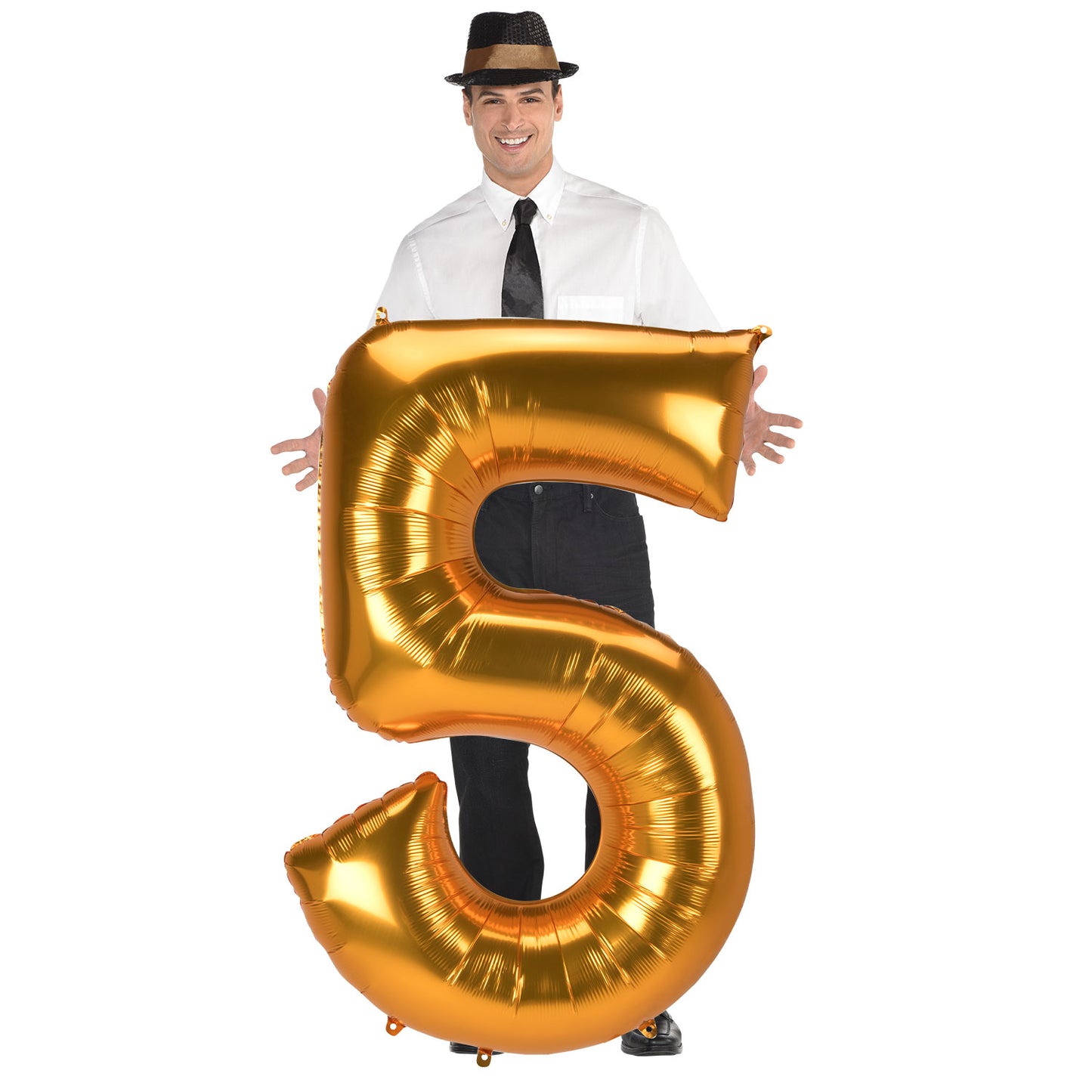 3889311 IP X3 - Number 5 Gold Jumbo SuperShape Foil Balloons 34"/86cm w x 52"/132cm h L53 - 3 PC