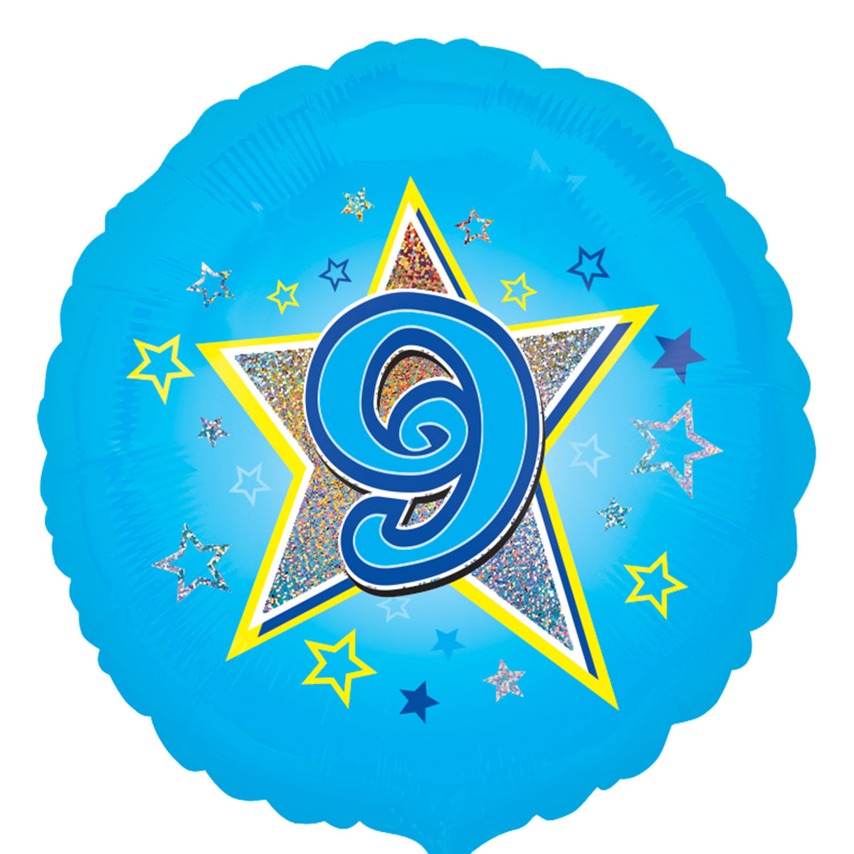 2954001 IP X5 - Blue Stars Age 9 Standard Holographic Foil Balloon S40 - 5 PC