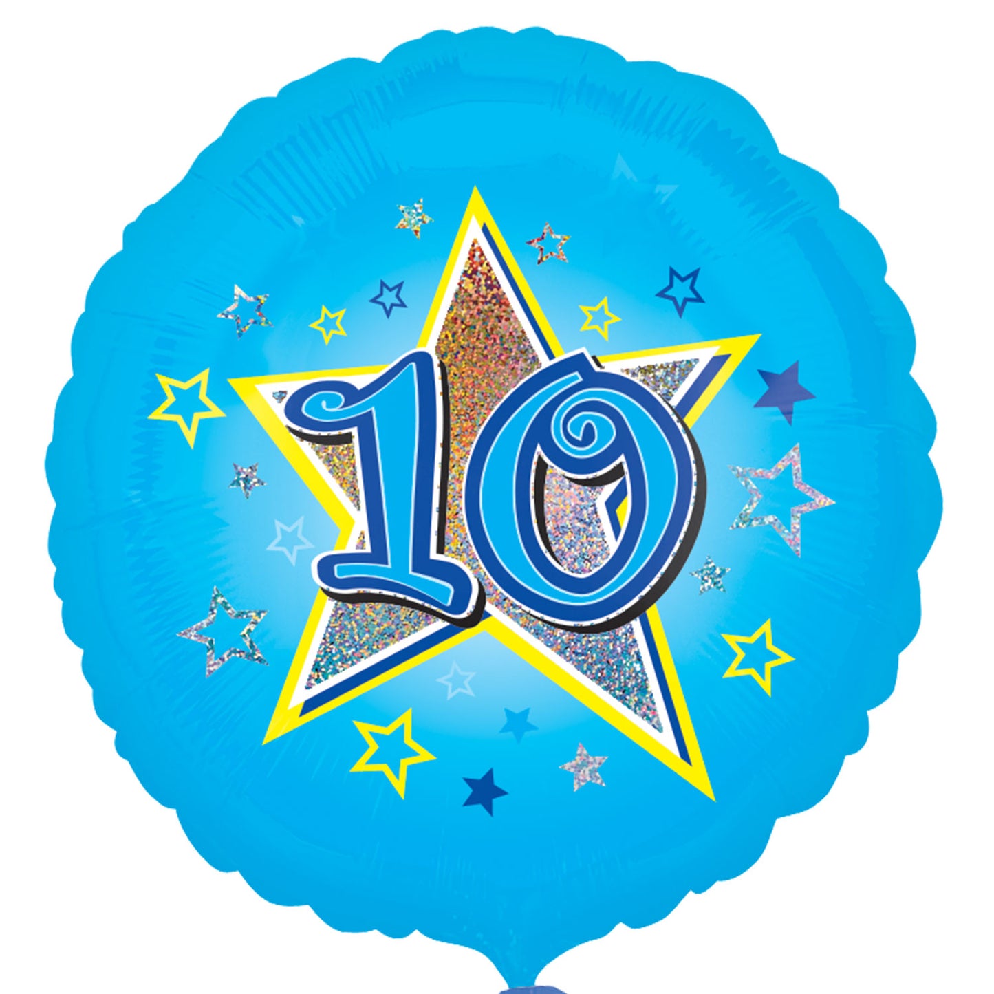 2954101 IP X5 - Blue Stars Age 10 Standard Holographic Foil Balloon S40 - 5 PC