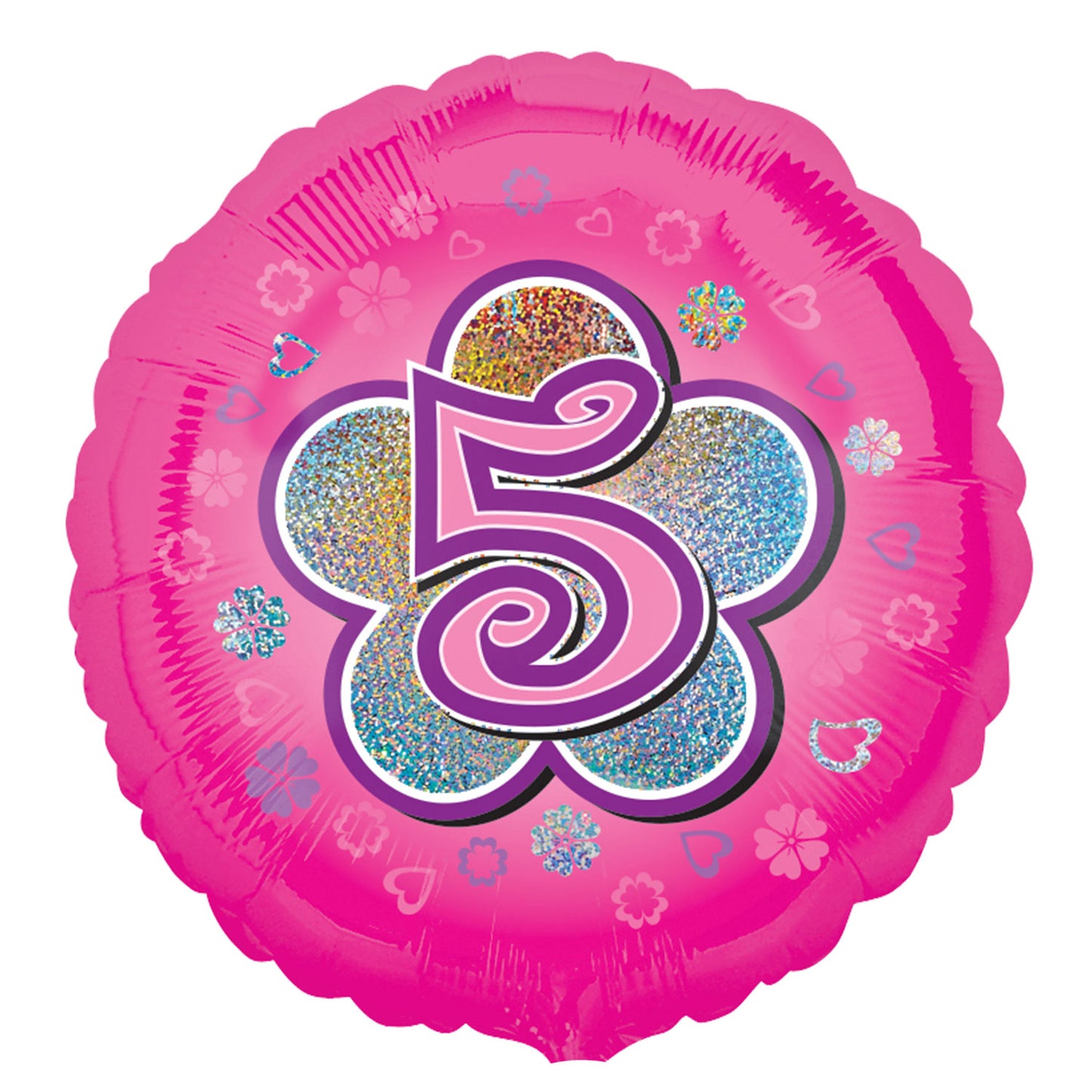 2954701 IP X5 - Pink Flowers Age 5 Standard Holographic Foil Balloon S40 - 5 PC