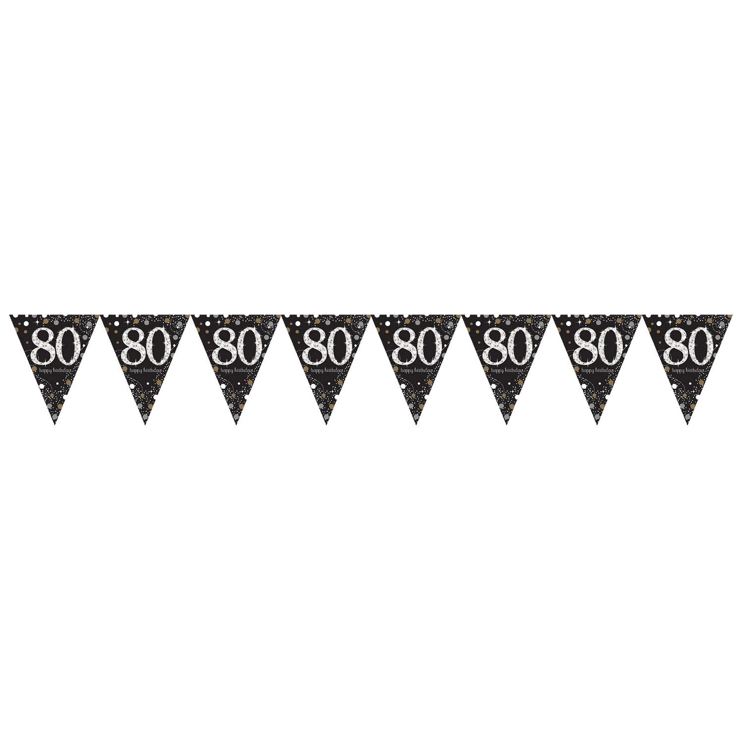 120358 IP X12 - Gold Sparkling Celebration 80th Plastic Pennant Bunting 4m x 20cm - 12 PC