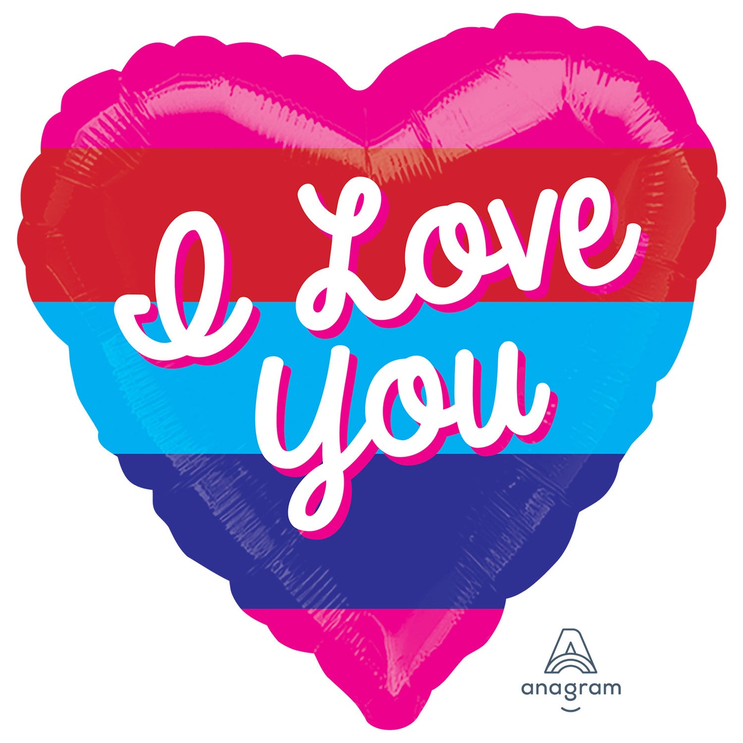3882801 IP X5 - Love You Bright Stripes Colour Blast Foil Balloons 21"/53cm w x 21"/53cm h S70 - 5 PC
