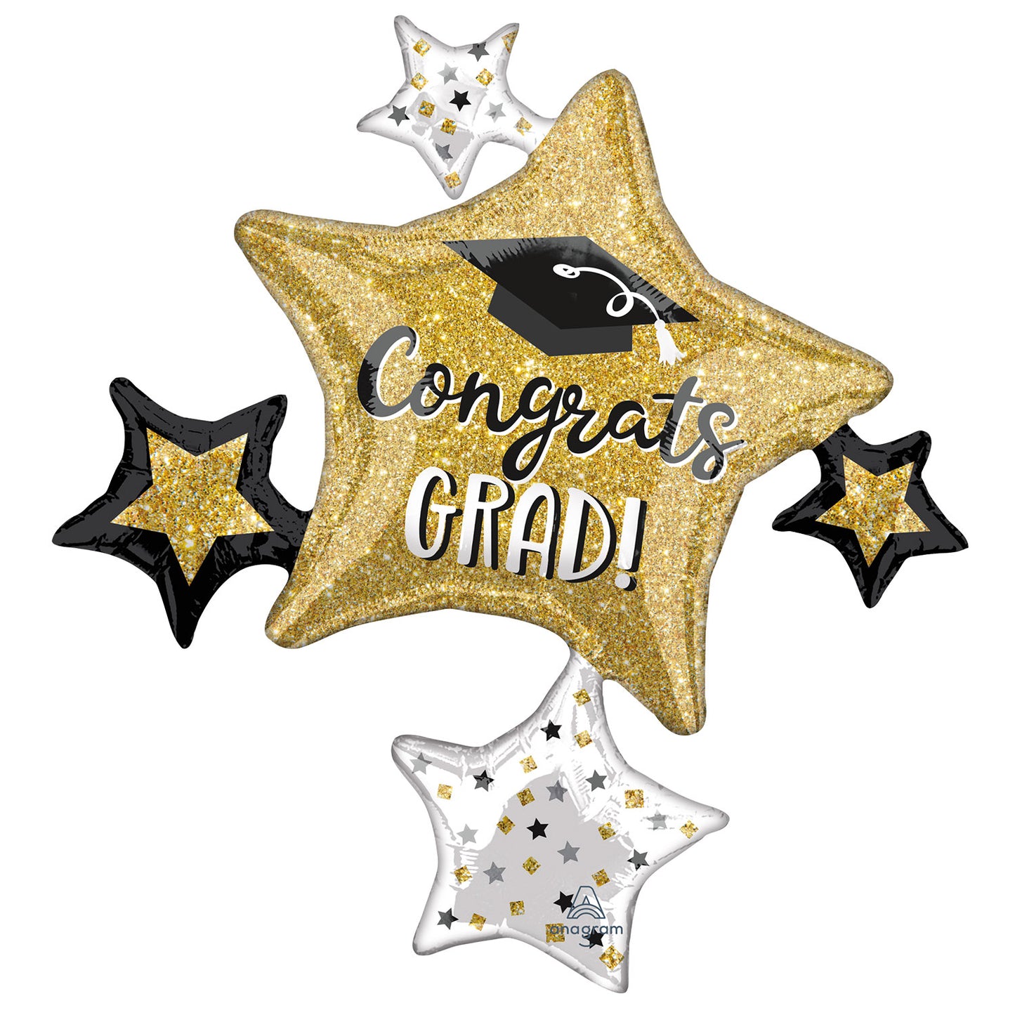 4275901 IP X5 - Hello Grad Sparkle Cluster SuperShape Foil Balloons 23"/58cm x 23"/58cm P40 - 5 PC