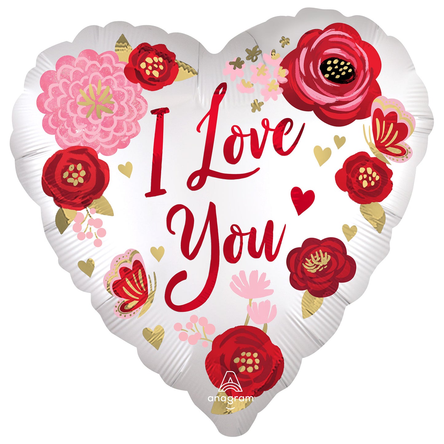 4366401 IP X5 - Love You Flowers Satin Luxe Standard Foil Balloons S40 - 5 PC
