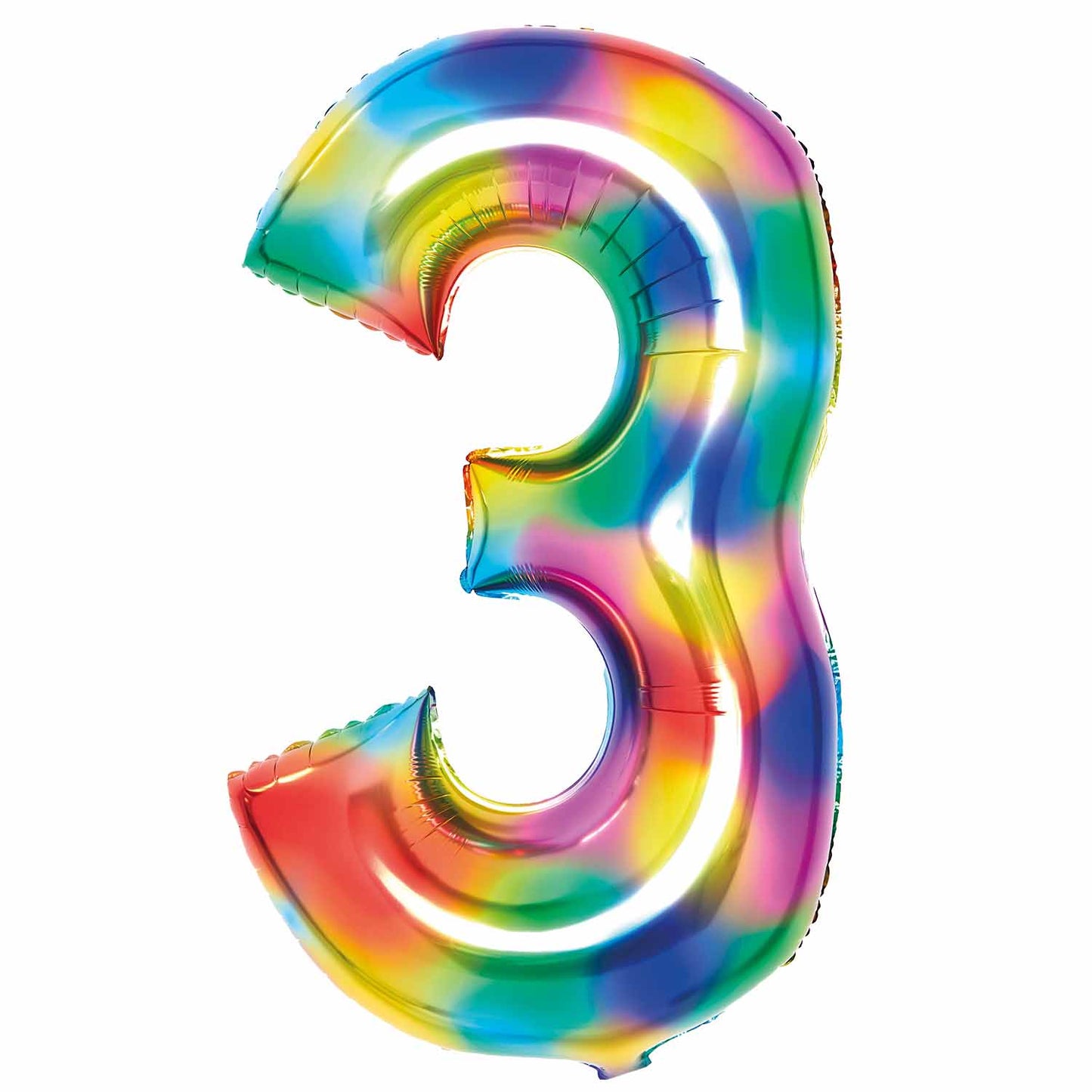 9913126 IP X5 - Amscan Large Number 3 Bright Rainbow Foil Balloons 21" /53cm w x 34" /87cm h P50 - 5 PC