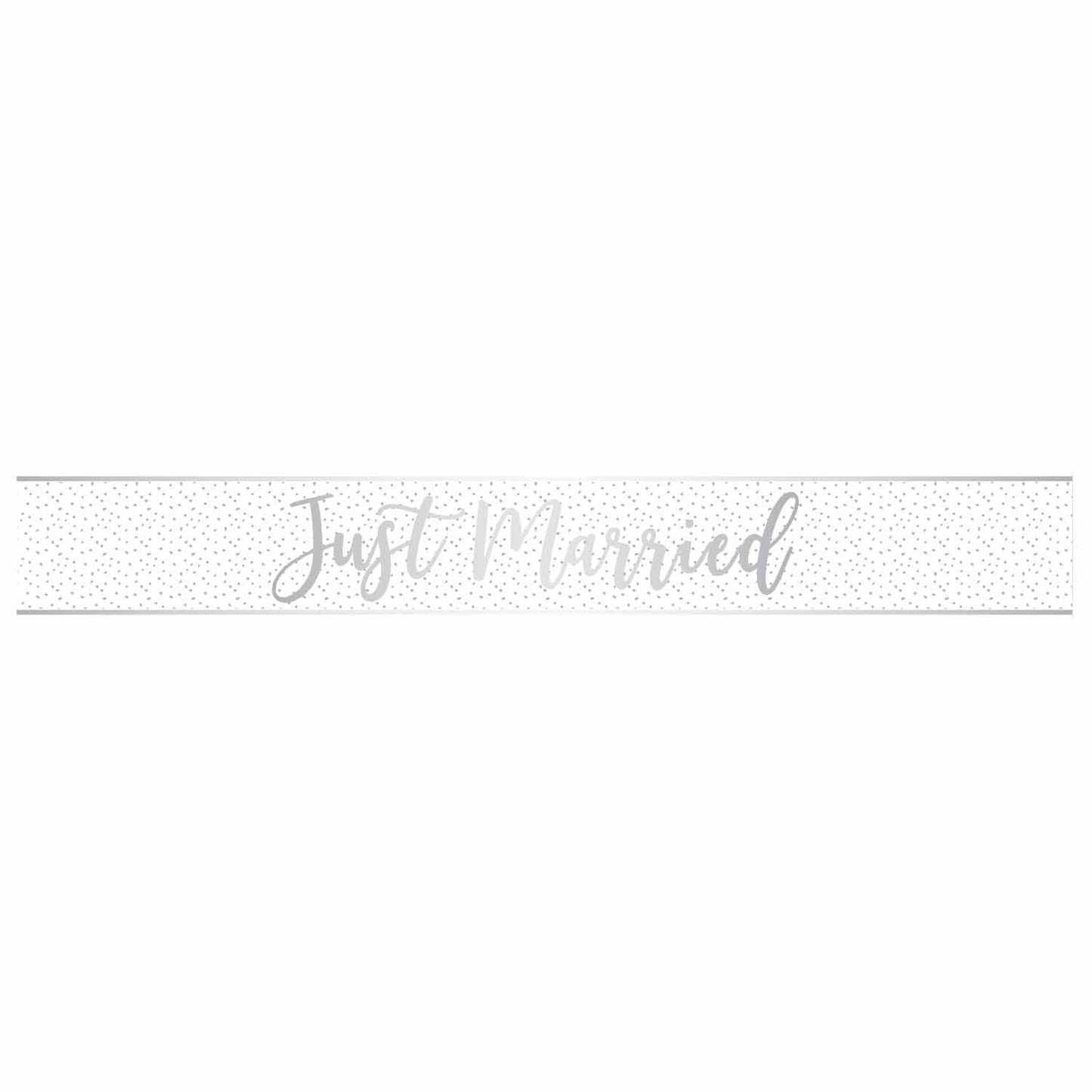 9912137 IP X12 - Just Married Silver Script Foil Banners 2.7m - 12 PC