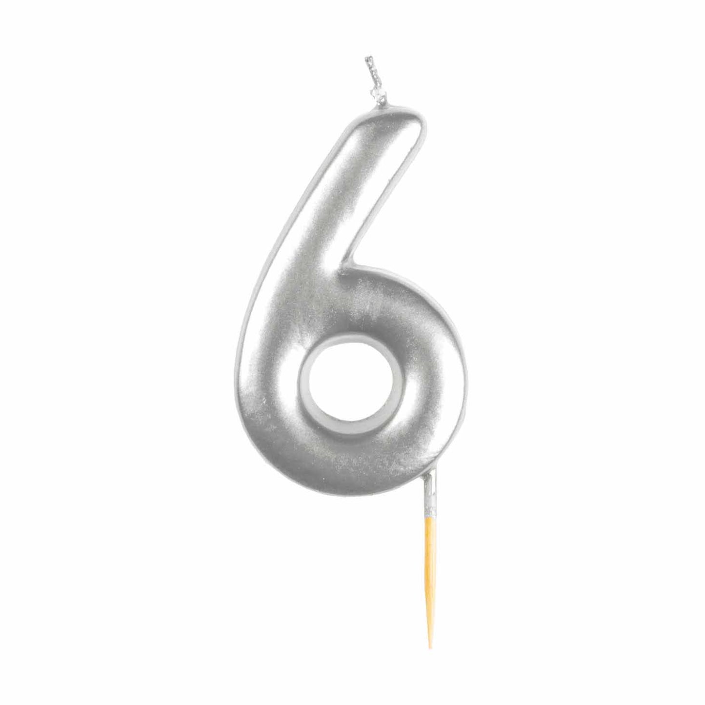 #6 Metallic Silver Finish Numerical Candles 6cm - 12 PC