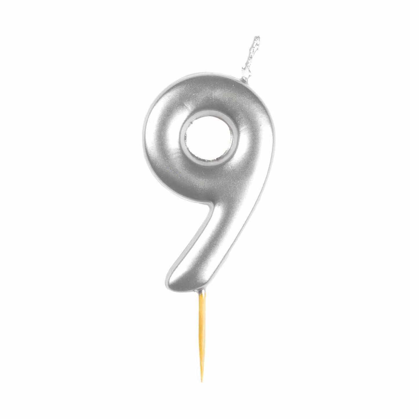 #9 Metallic Silver Finish Numerical Candles 6cm - 12 PC