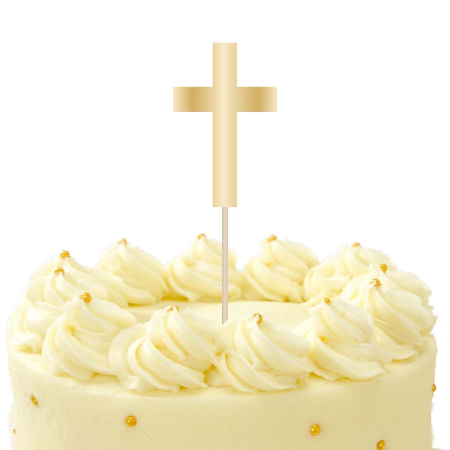 9915976 IP X12 - Botanical Celebration Card Gold Cross Cake Toppers - 12 PC