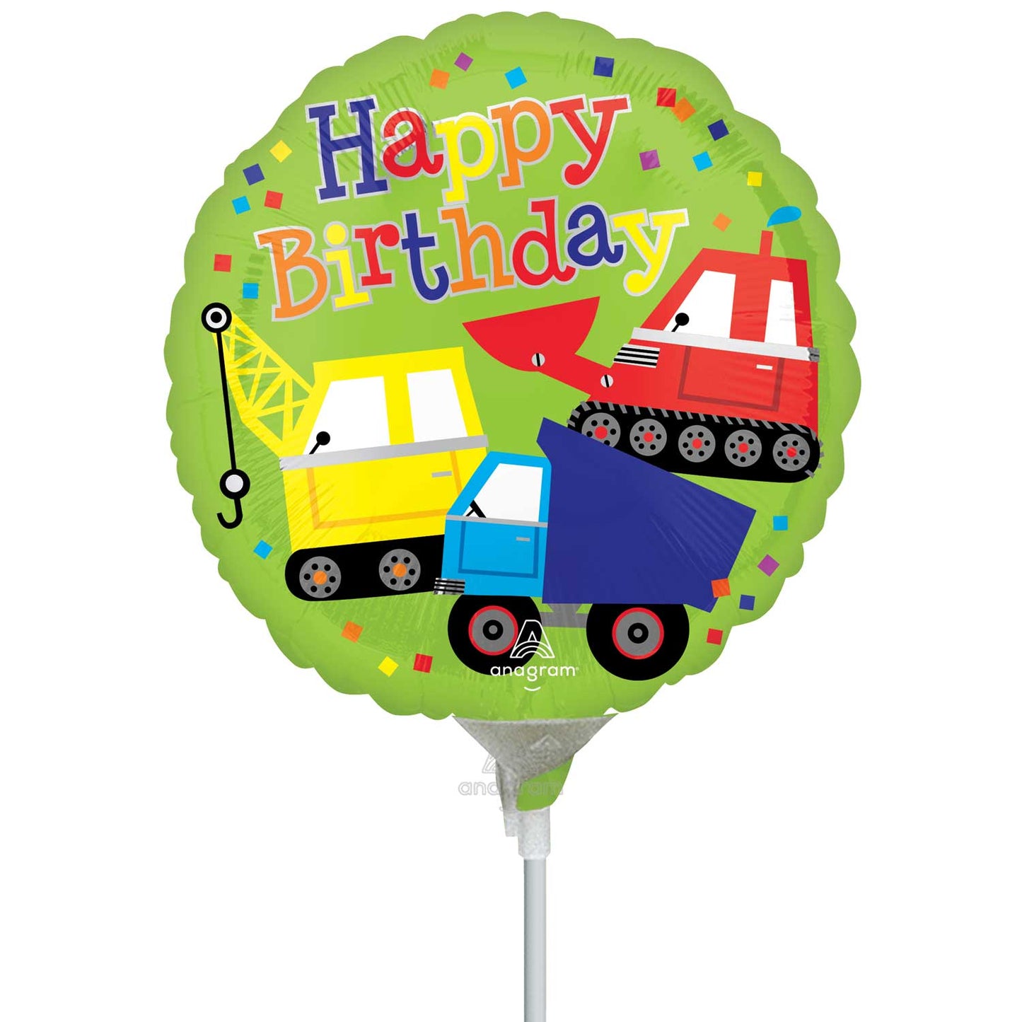 4592909 IP X5 - Happy Birthday Trucks Mini Uninflated Foil Balloons A15 - 5 PC