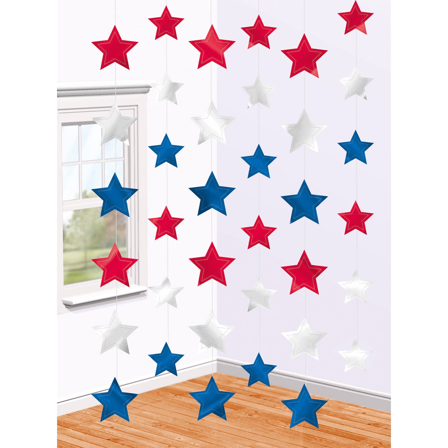 672073 IP X12 - USA Star String Decorations 2.1m - 12 PKG/6