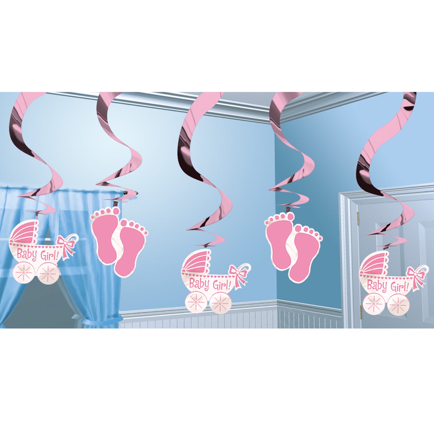 679656 IP X6 - Baby Girl Hanging Swirl Decorations - 61cm 6 PKG/5