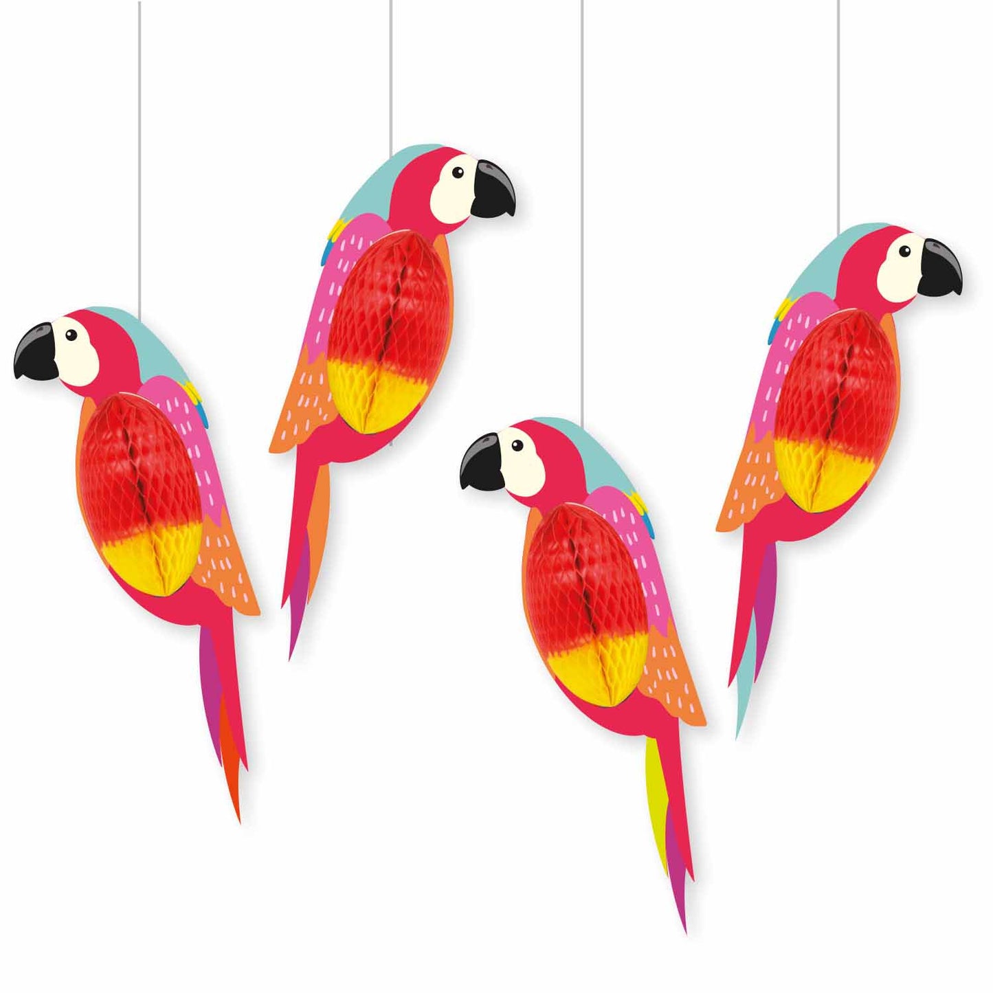 9914520 IP X6 - Club Tropicana Honeycomb Parrot Decorations 13cm w x 25cm h - 6 PKG/4
