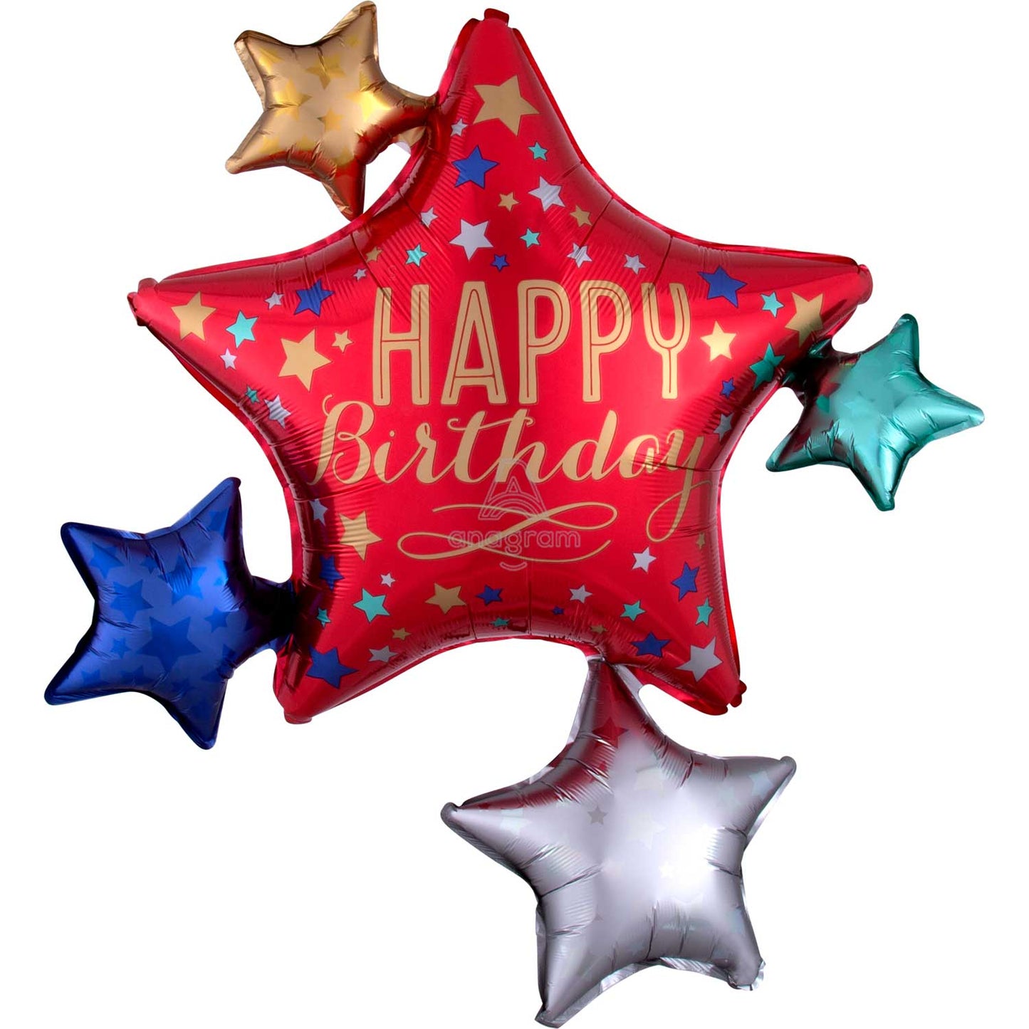 3905701 IP X5 - Happy Birthday To You Satin Star Cluster SuperShape XL Foil Balloons 32"/81cm w x 35"/88cm h P40 - 5 PC