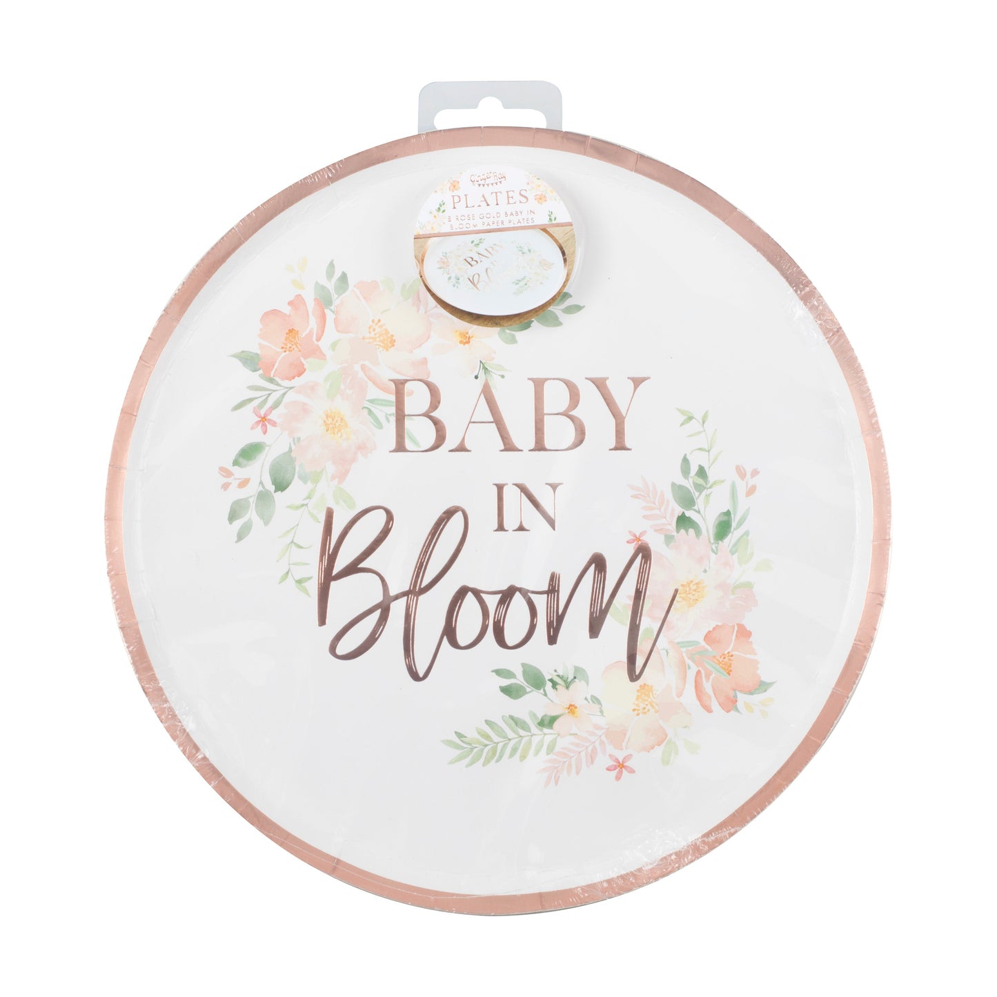 Rose Gold Baby In Bloom Baby Shower Plates- 5 Inner Pack