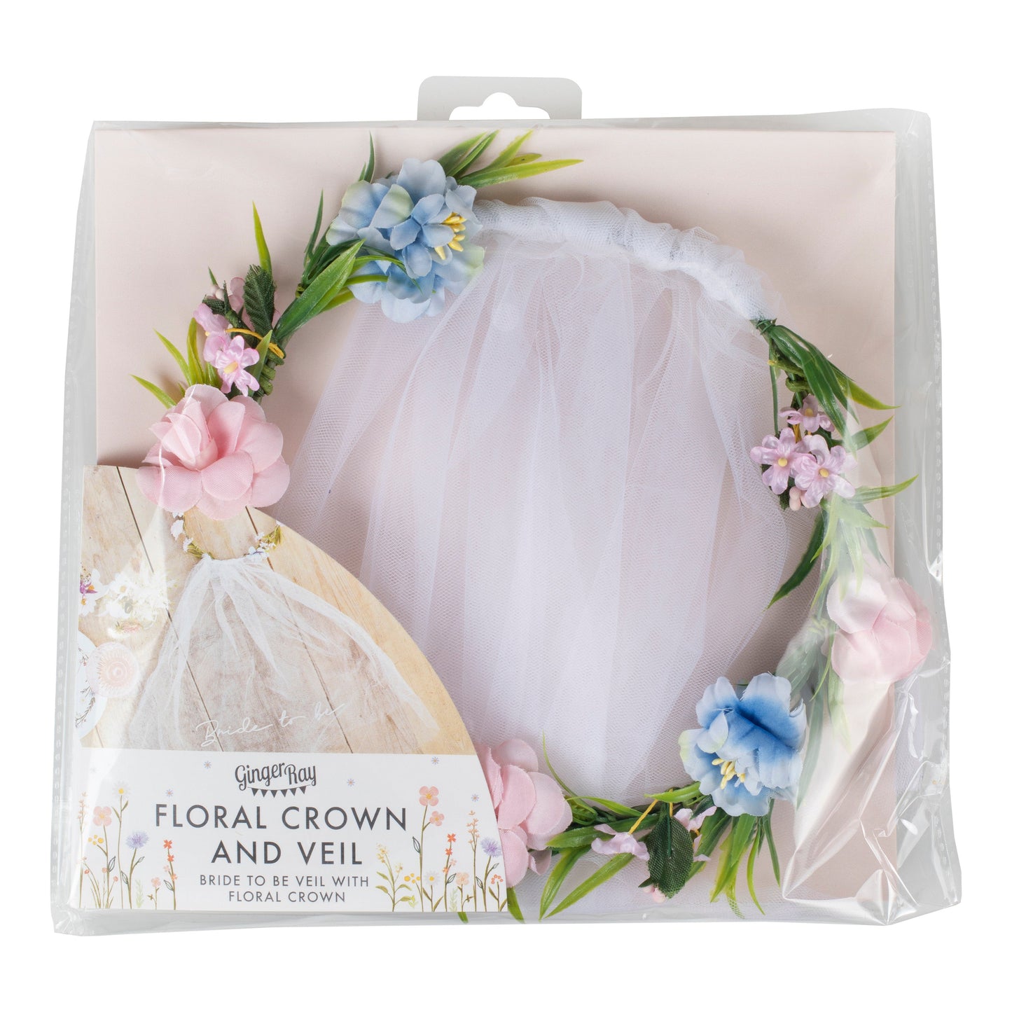 Bride To Be Hen Party Veil with Floral Crown- 5 Inner Pack