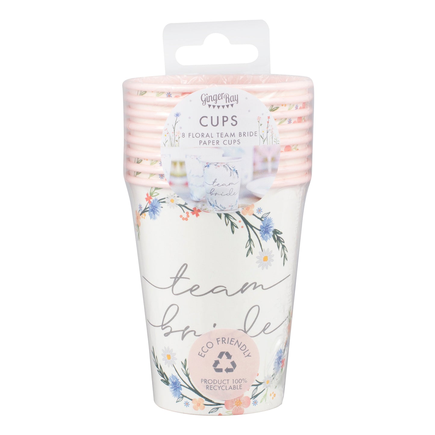 Boho Eco Floral Team Bride Hen Party Cups- 5 Inner Pack