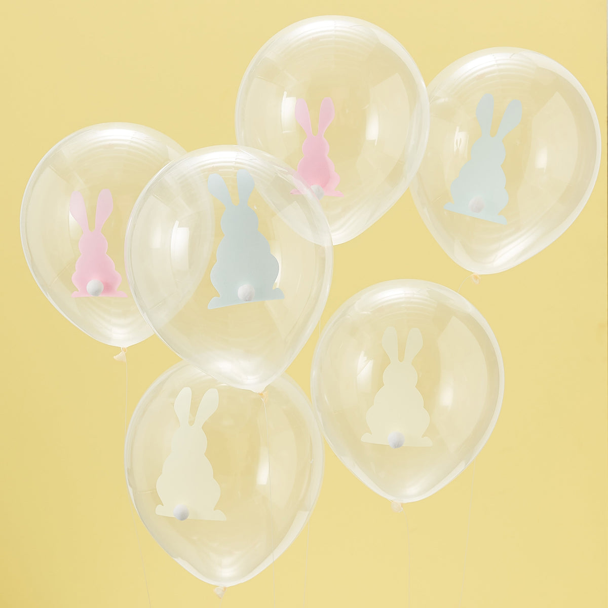 Easter Bunny Balloons With Pom Poms- 5 Inner Pack