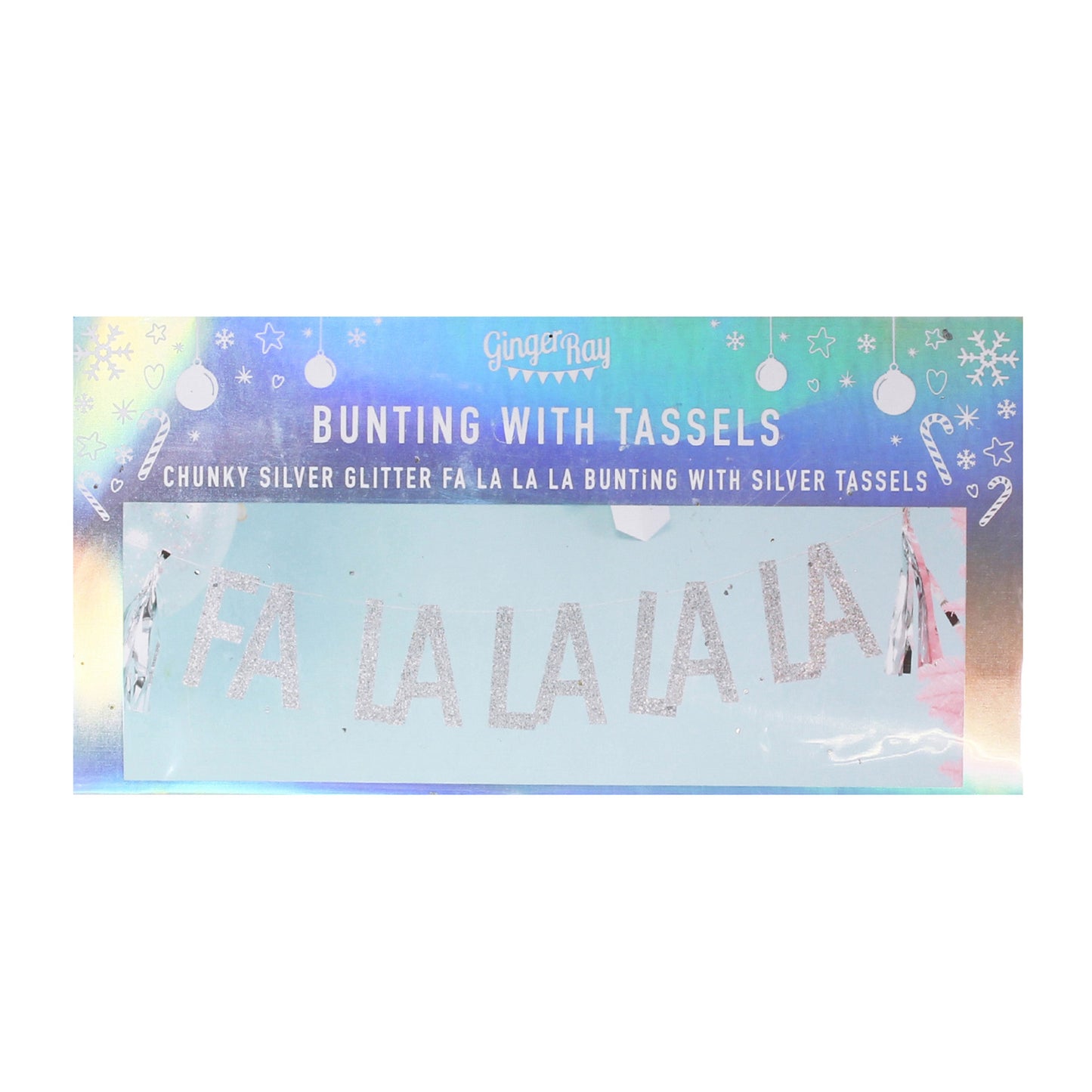Silver Glitter Fa La La La La Bunting - Jolly Vibes- 10 Inner Pack
