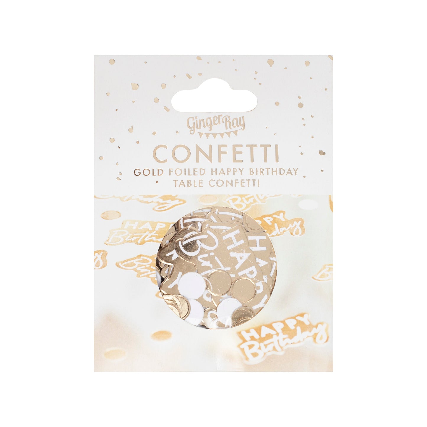 Gold And White Happy Birthday Confetti- 10 Inner Pack