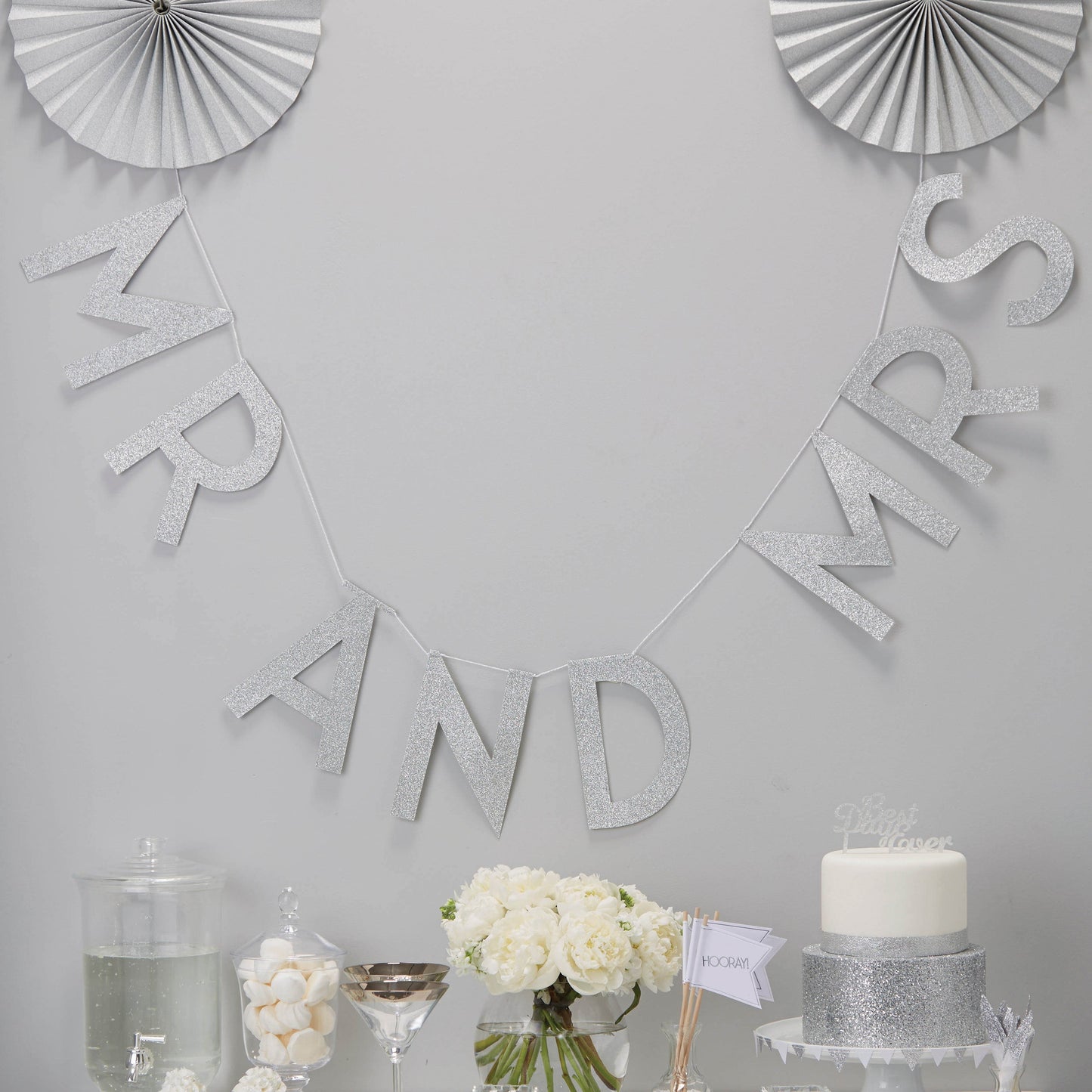 Silver Glitter Mr & Mrs Wedding Bunting - Metallic Perfection- 5 Inner Pack