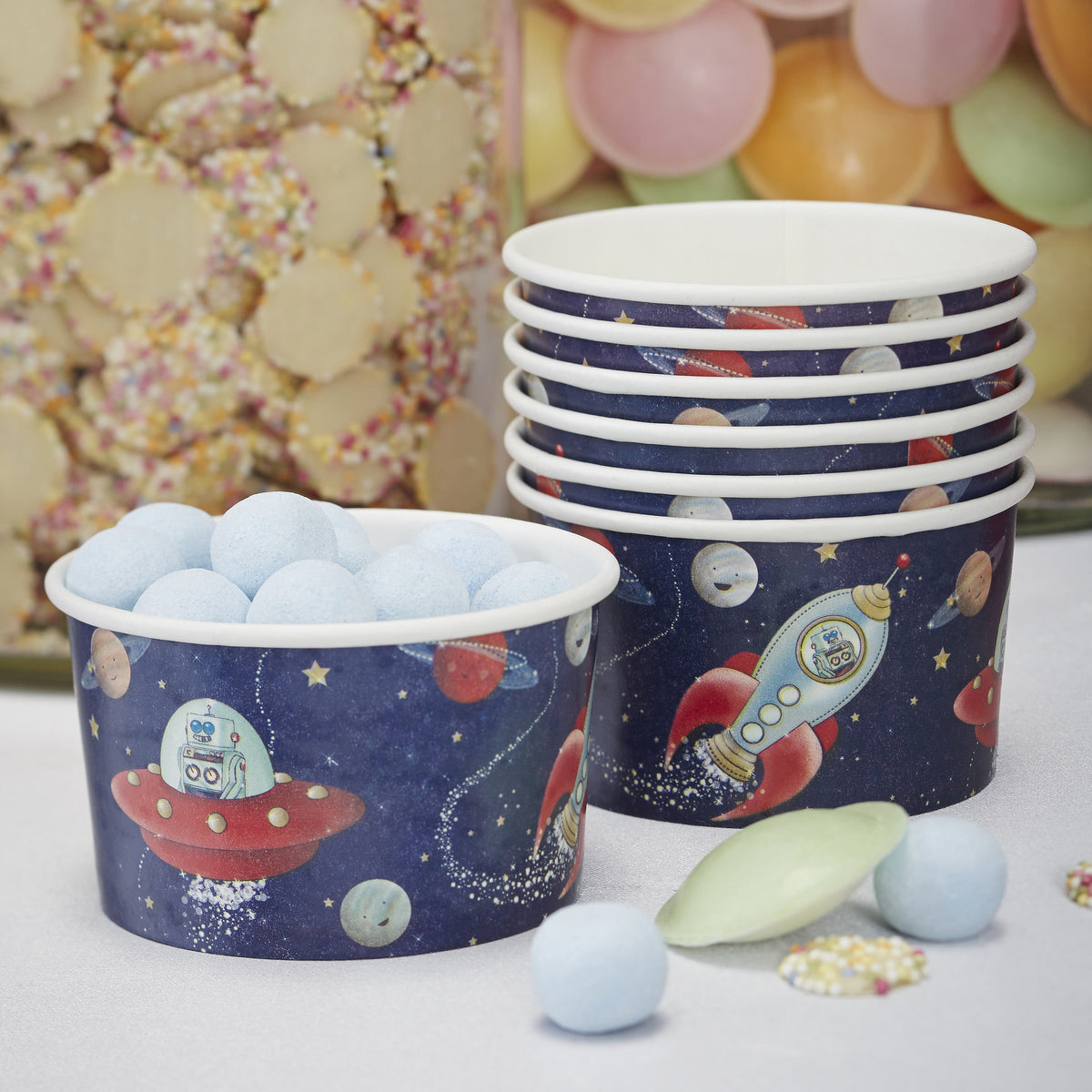 Space and Rocket Treat / Ice Cream Tubs - Space Adventure Party- 10 Inner Pack