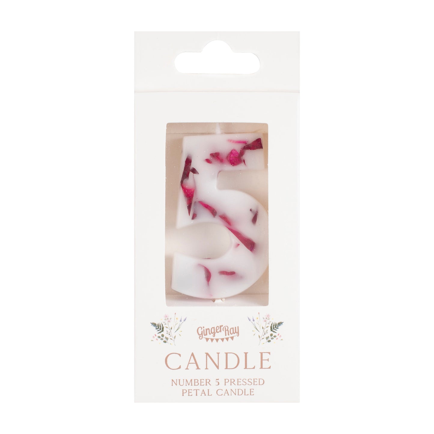 Pressed Petal Number 5 Birthday Cake Candle- 5 Inner Pack