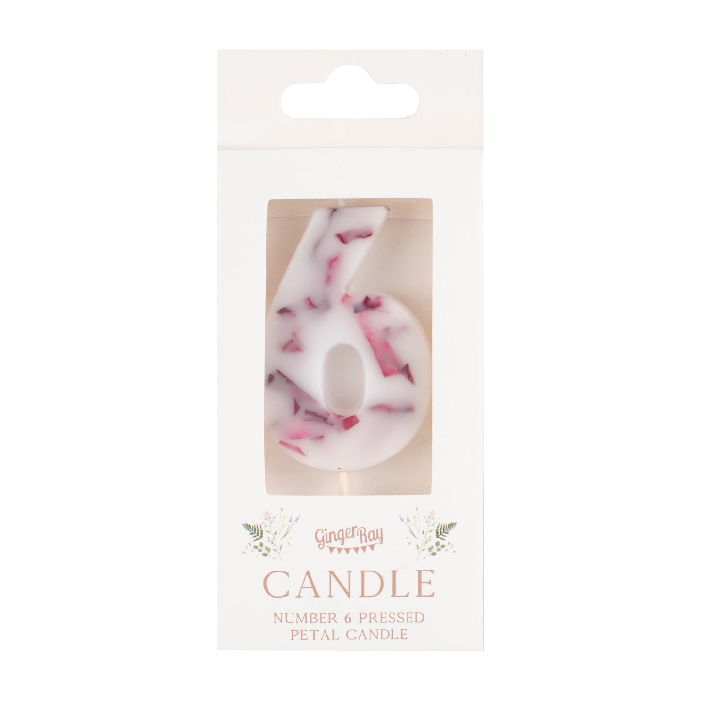 Pressed Petal Number 6 Birthday Cake Candle- 5 Inner Pack