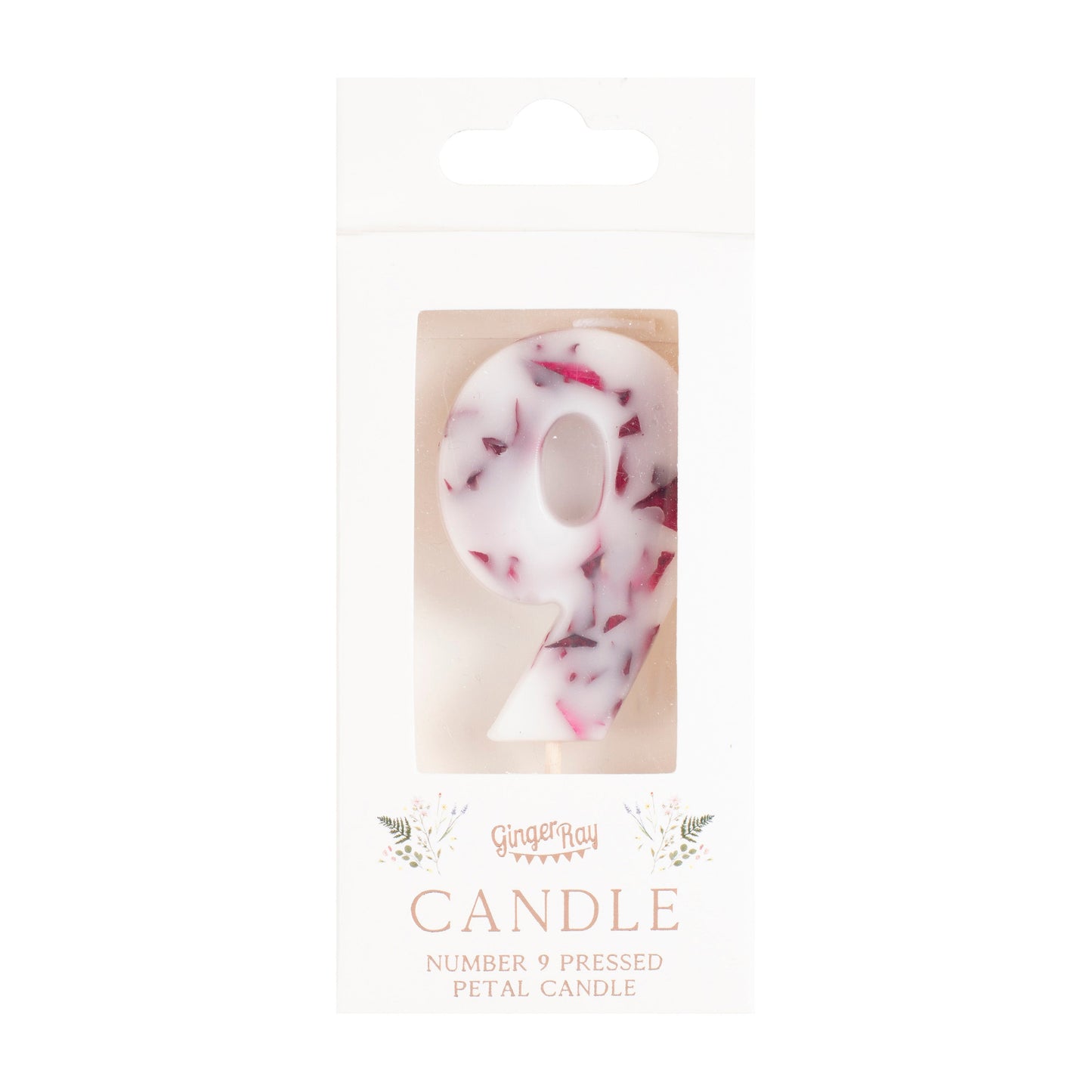 Pressed Petal Number 9 Birthday Cake Candle- 5 Inner Pack
