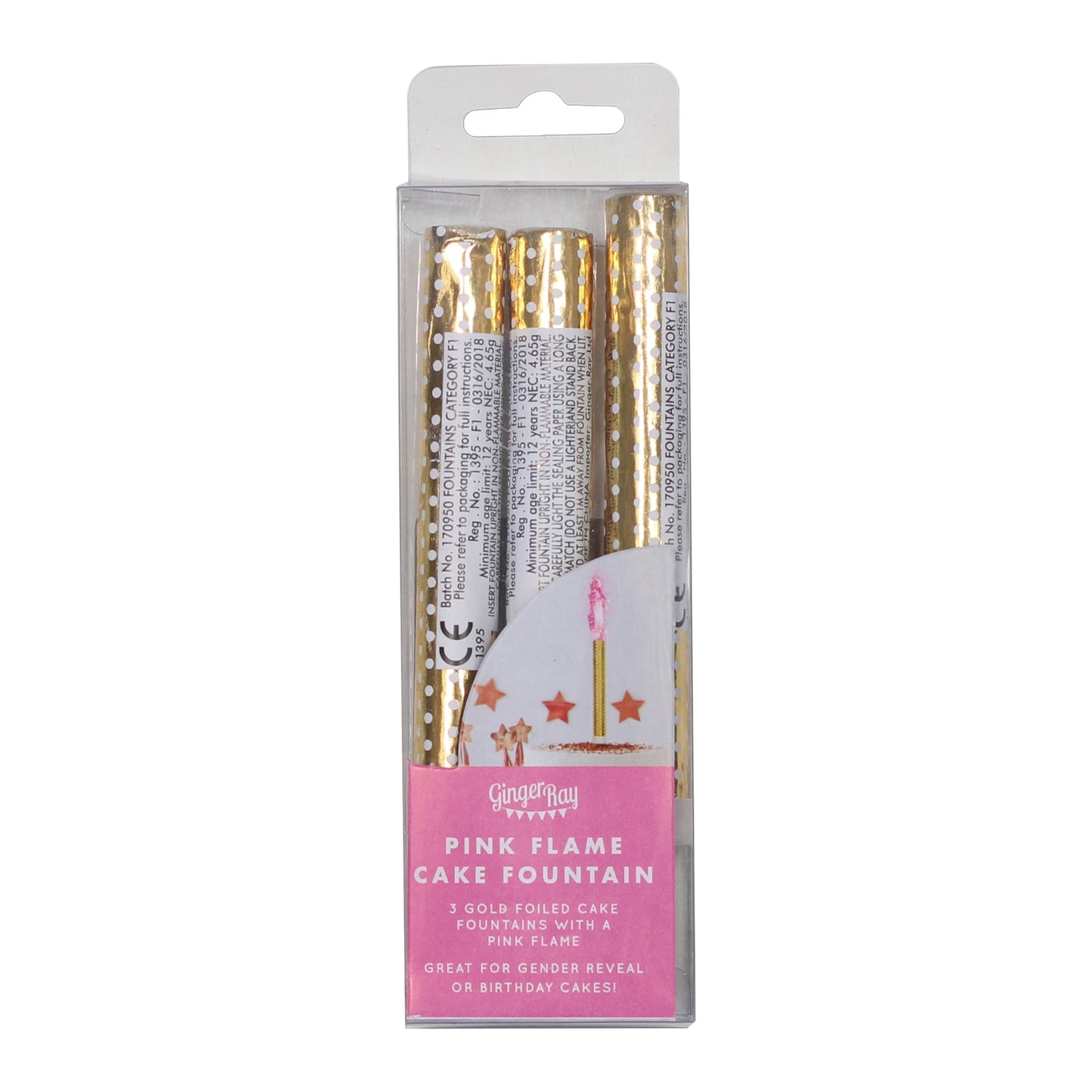 Pink Birthday or Gender Reveal Cake Fountain Candles- 10 Inner Pack