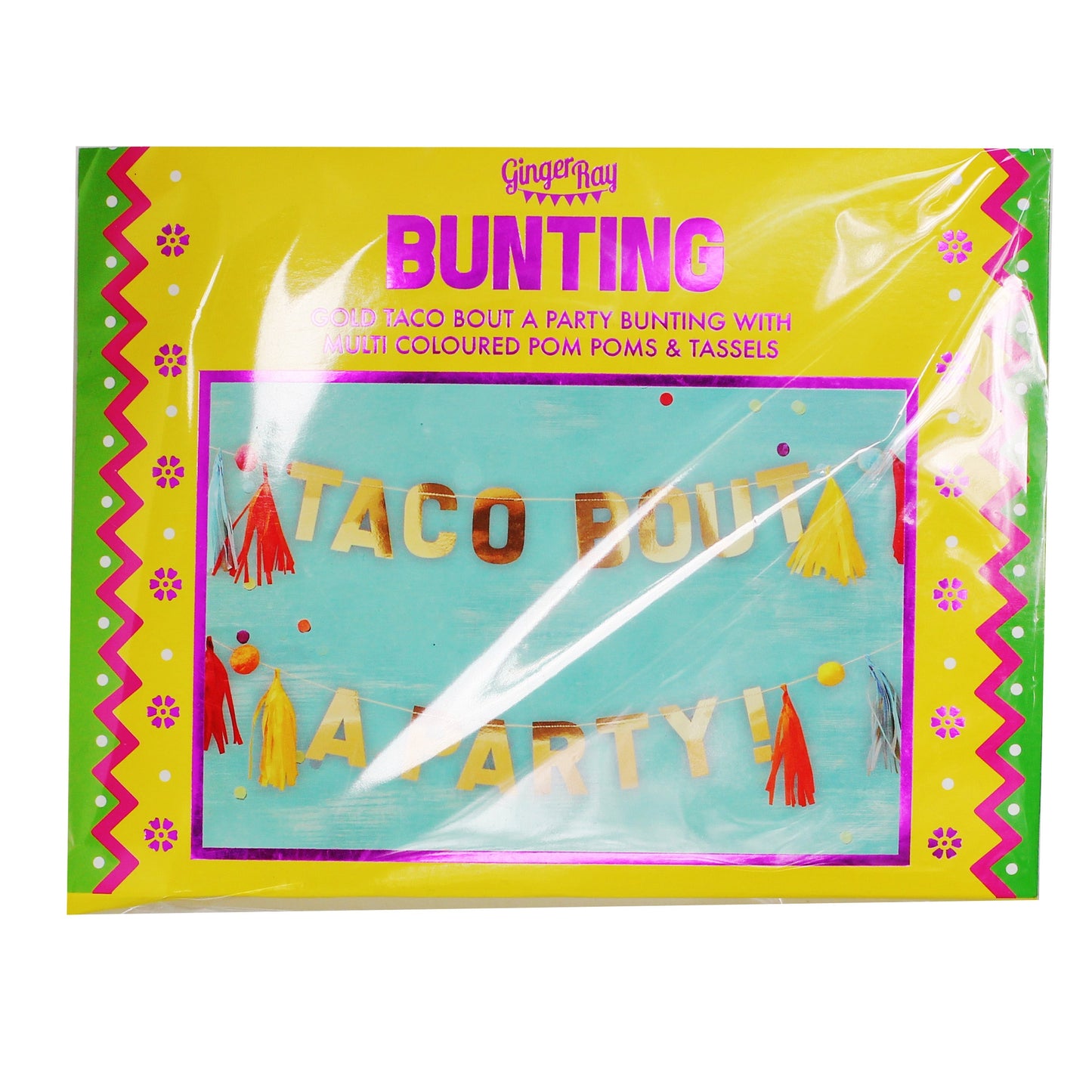 Gold Taco Party Pompom and Tassel Party Bunting - Viva la fiesta- 5 Inner Pack